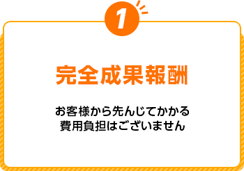 完全成果報酬 お客様から先んじてかかる費用負担はございません